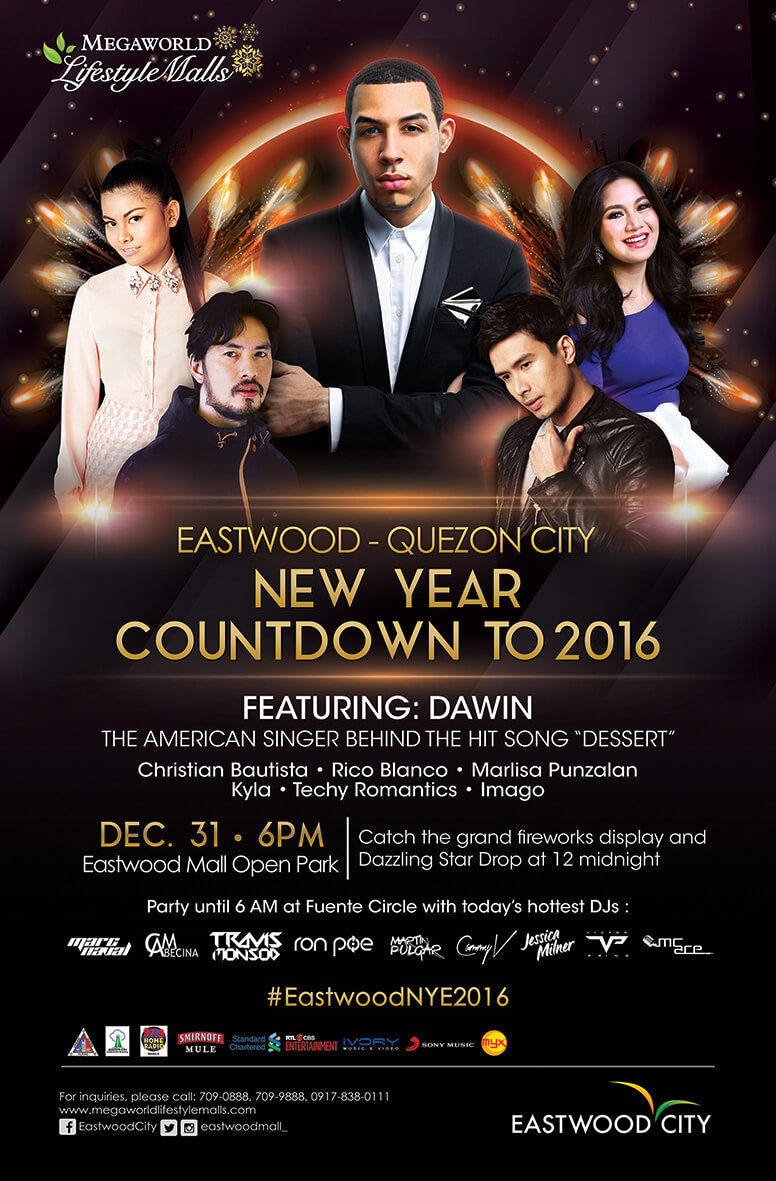 Party from Sunset to Sunrise with Dawin, OPM Stars and Popular DJs at Eastwood Quezon City New Year Countdown to 2016