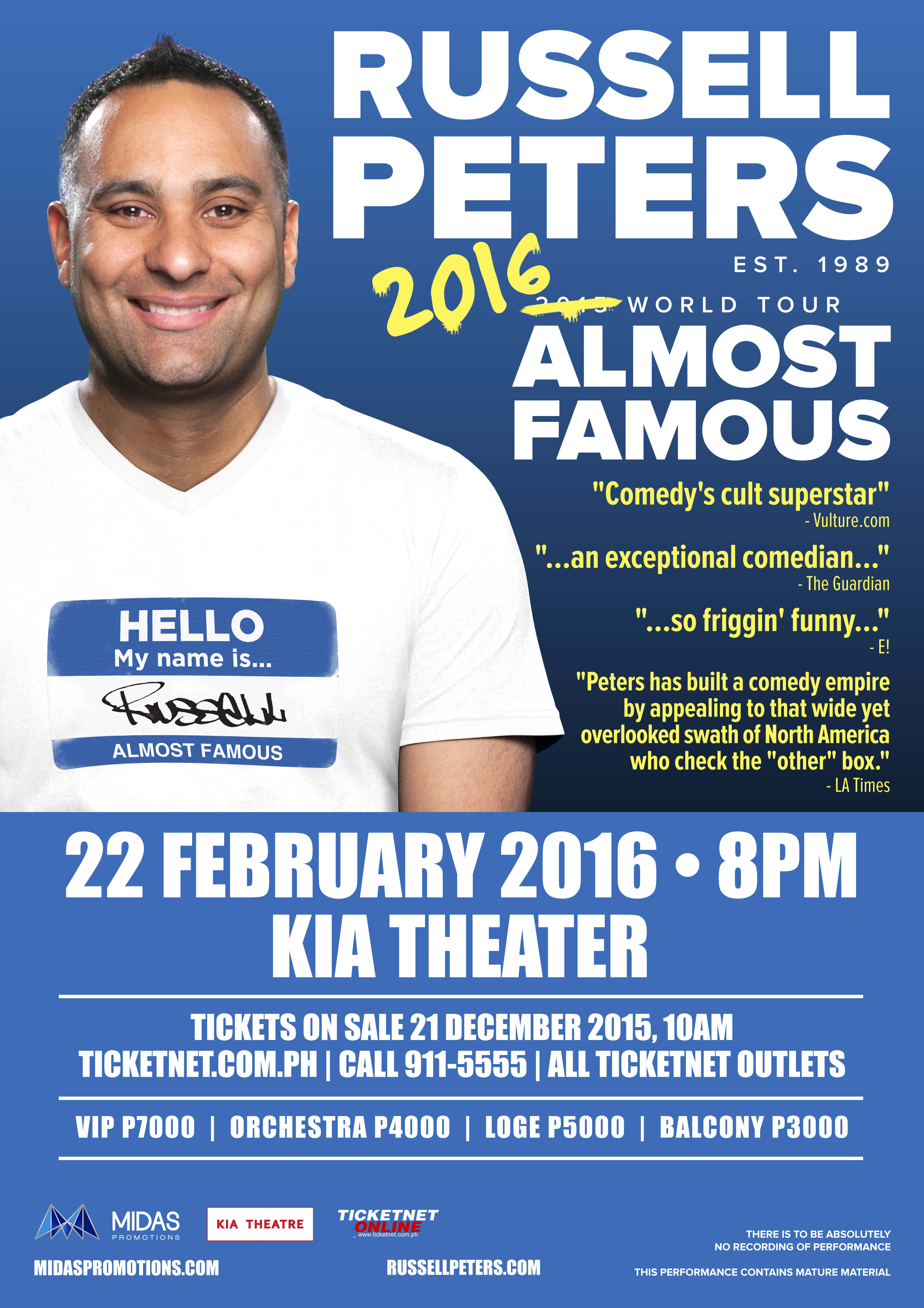 Russell Peters’ ‘Almost Famous World Tour’ Comes to Manila